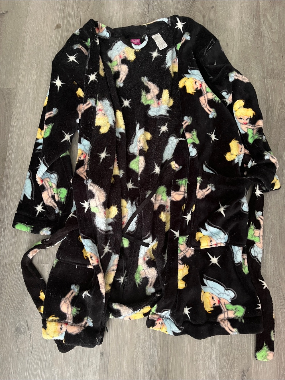 Disney Girls' Black Tinker Bell Fleece Robe - Soft Plush Kids Pajama Coat
